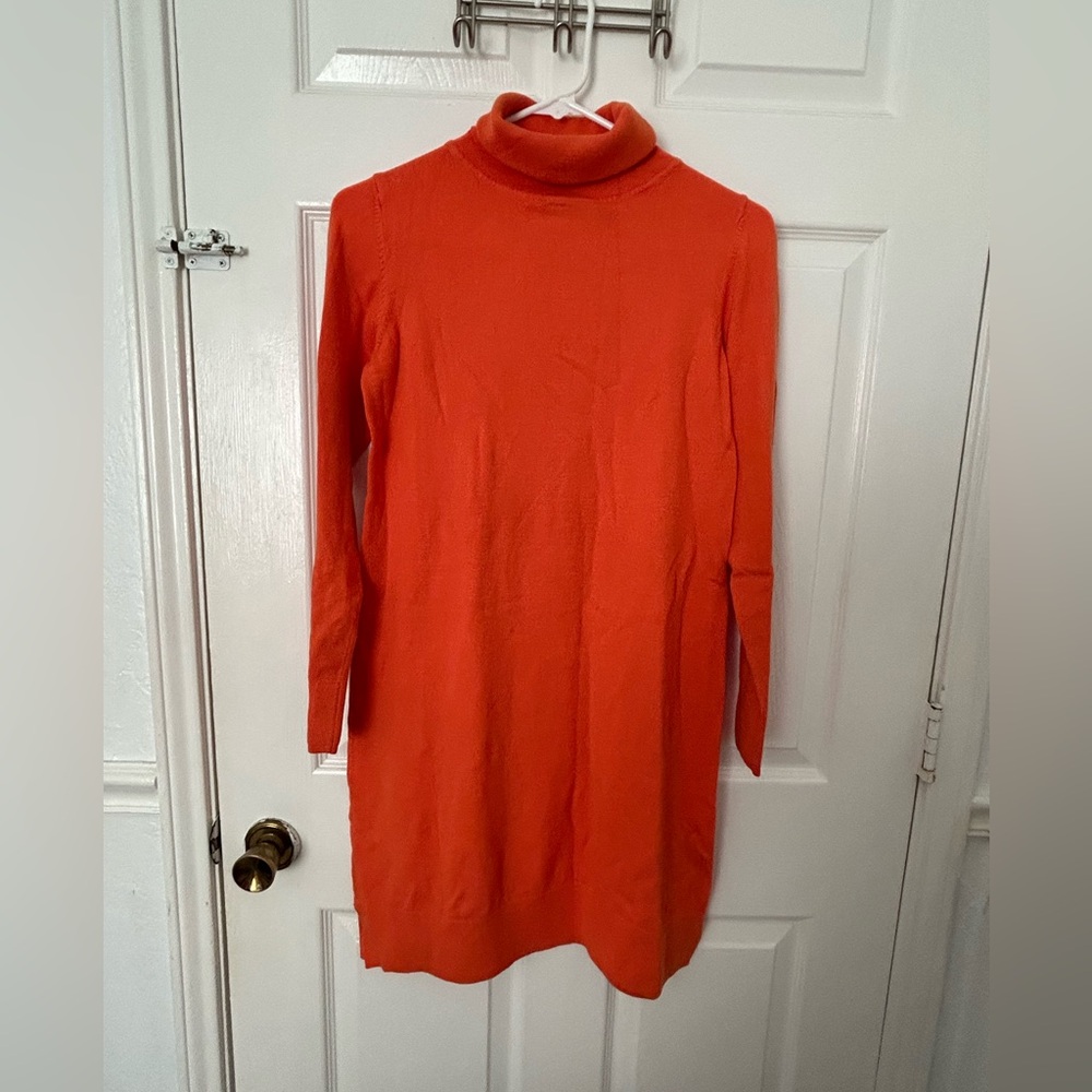 Cozy Turtleneck Long-Sleeve Knit Dress — Orange